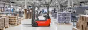 3 Wheel Forklift X Series is inside the warehouse